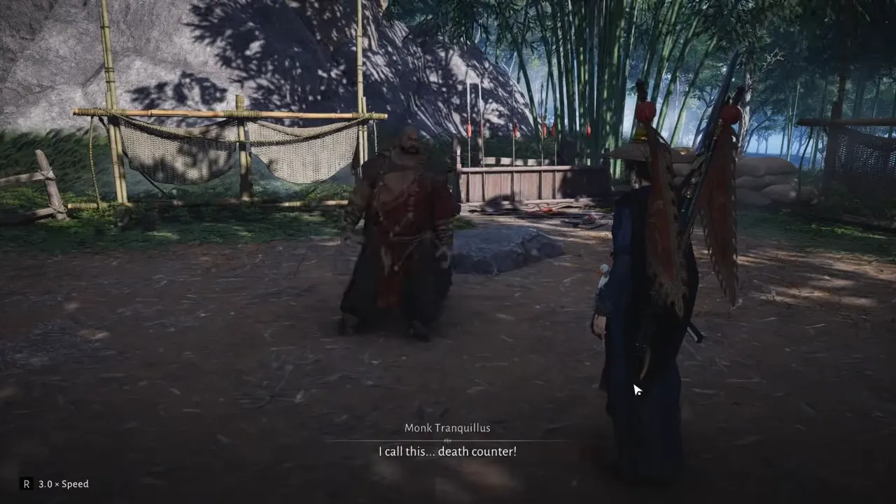 Character talking to Monk Tranquillis