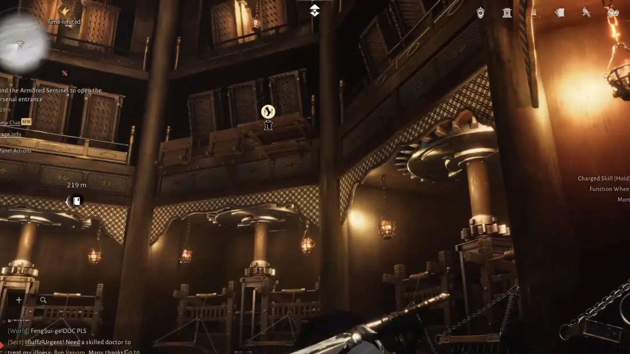 Circular chamber with spike pits in the right wing.