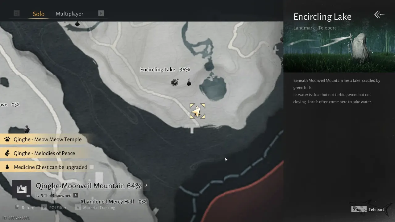 Where Winds Meet Encircling Lake location for Wandering Tales quest.