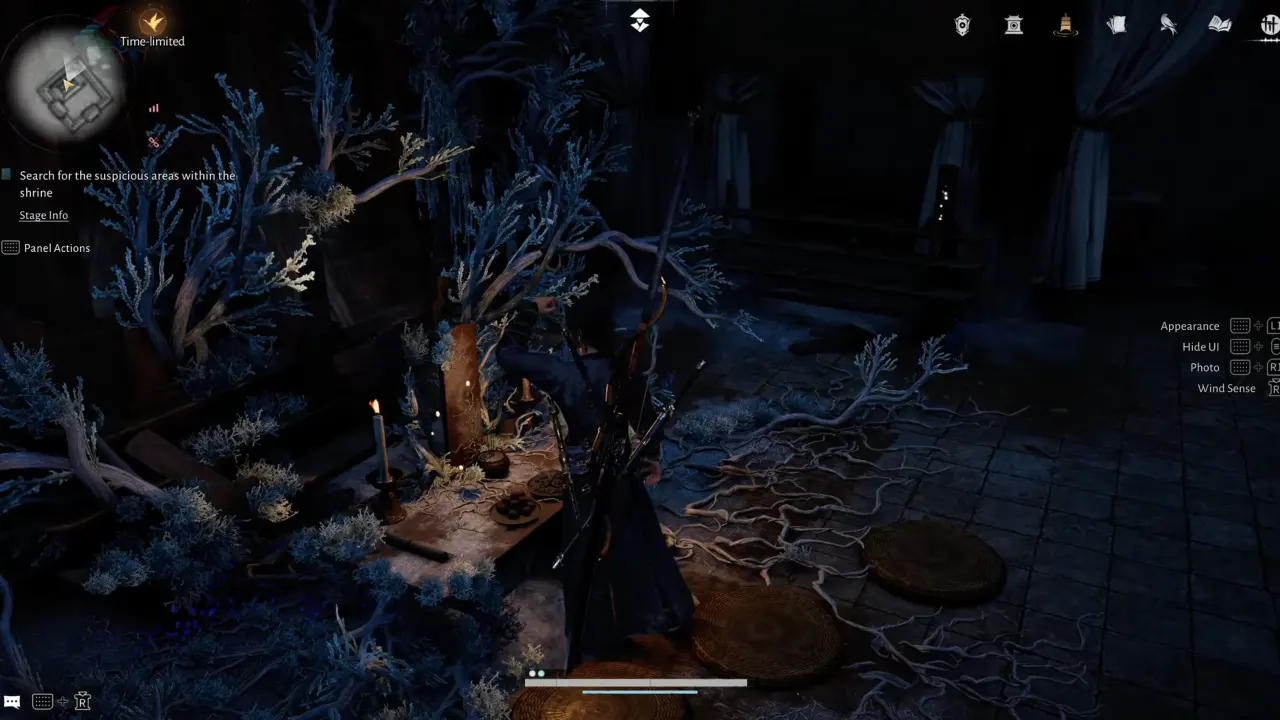 Standing near Mycelium-Wrapped Tablet inside shrine.