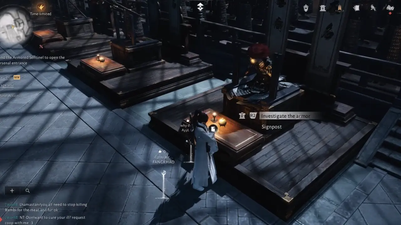 Investigate the armor in Grand Arsenal Hall