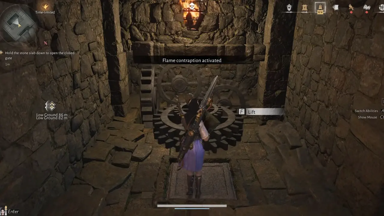 Lift the Buddha statue to carry back to locked gate.