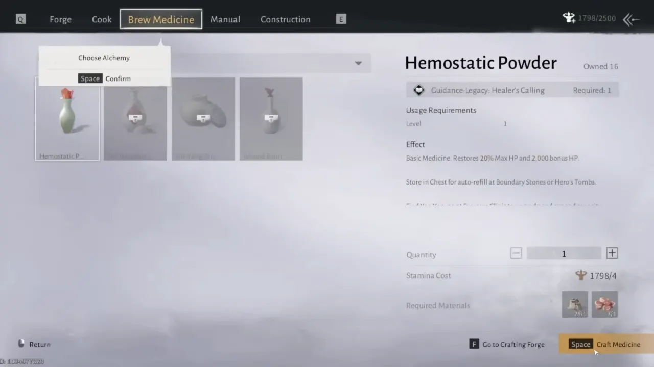 Medicine crafting menu in Where Winds Meet
