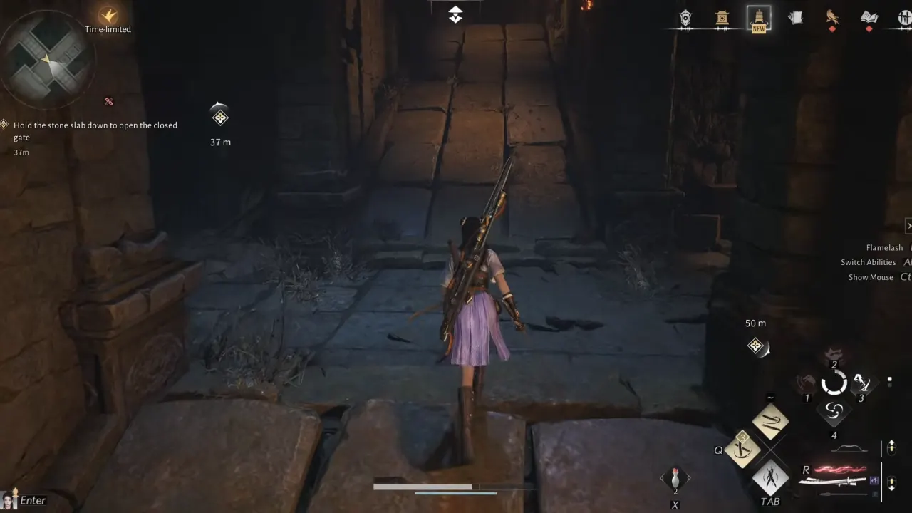 Move through the slopes with fire traps.