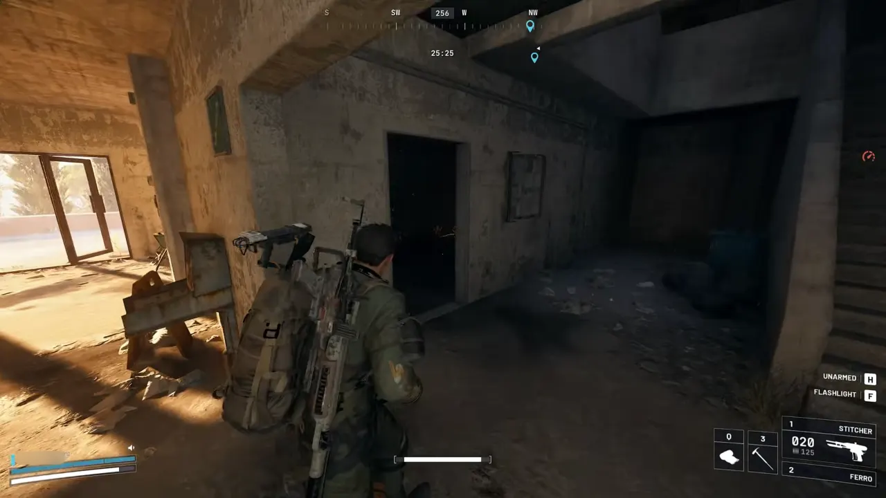 Enter this power switch room left of the stairs inside Pattern House.