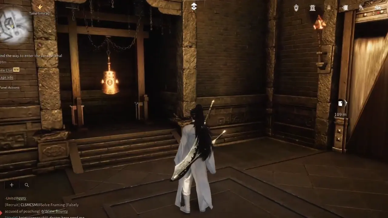 First bell and knocker puzzle location with locked door.