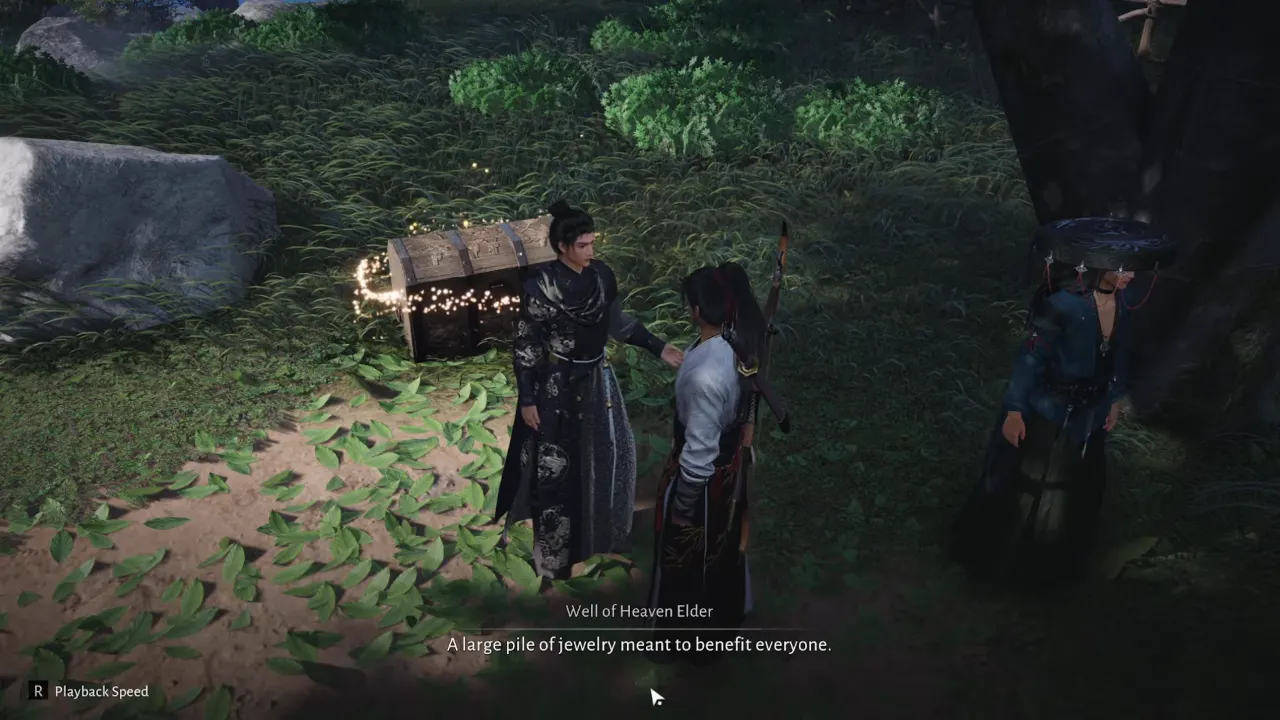 Character talking to Well of Heaven Elder in Where Winds Meet