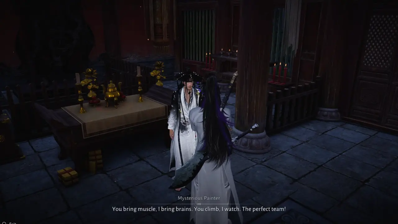 Talking to painter inside temple to start An Unholy Prophecy quest