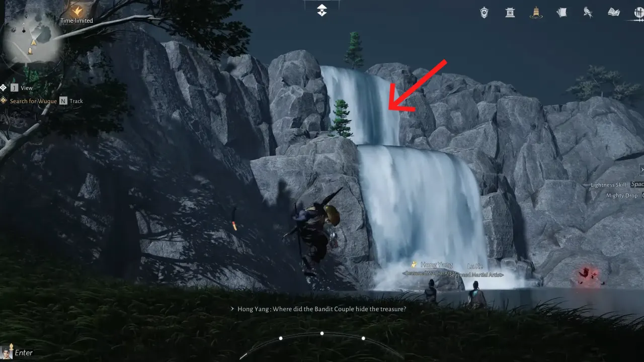 Waterfall hidden cave spot