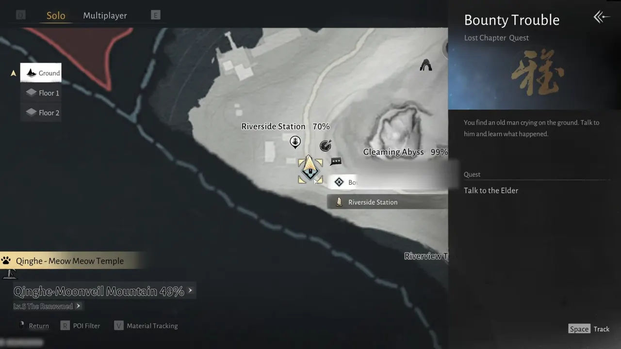 Where Winds Meet Bounty Trouble quest location on Qinghe map