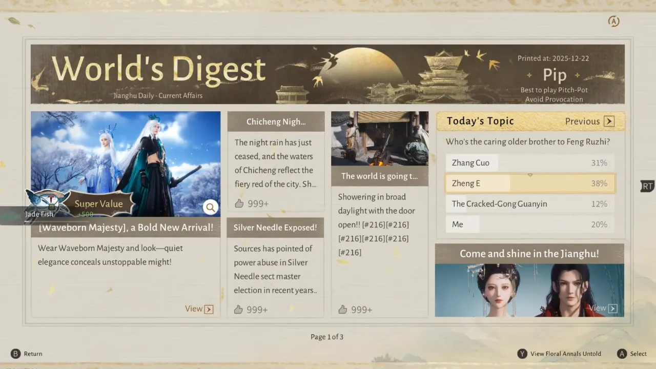 Where Winds Meet World's Digest Today's Topic - Who's the Caring Older Brother to Feng Ruzhi