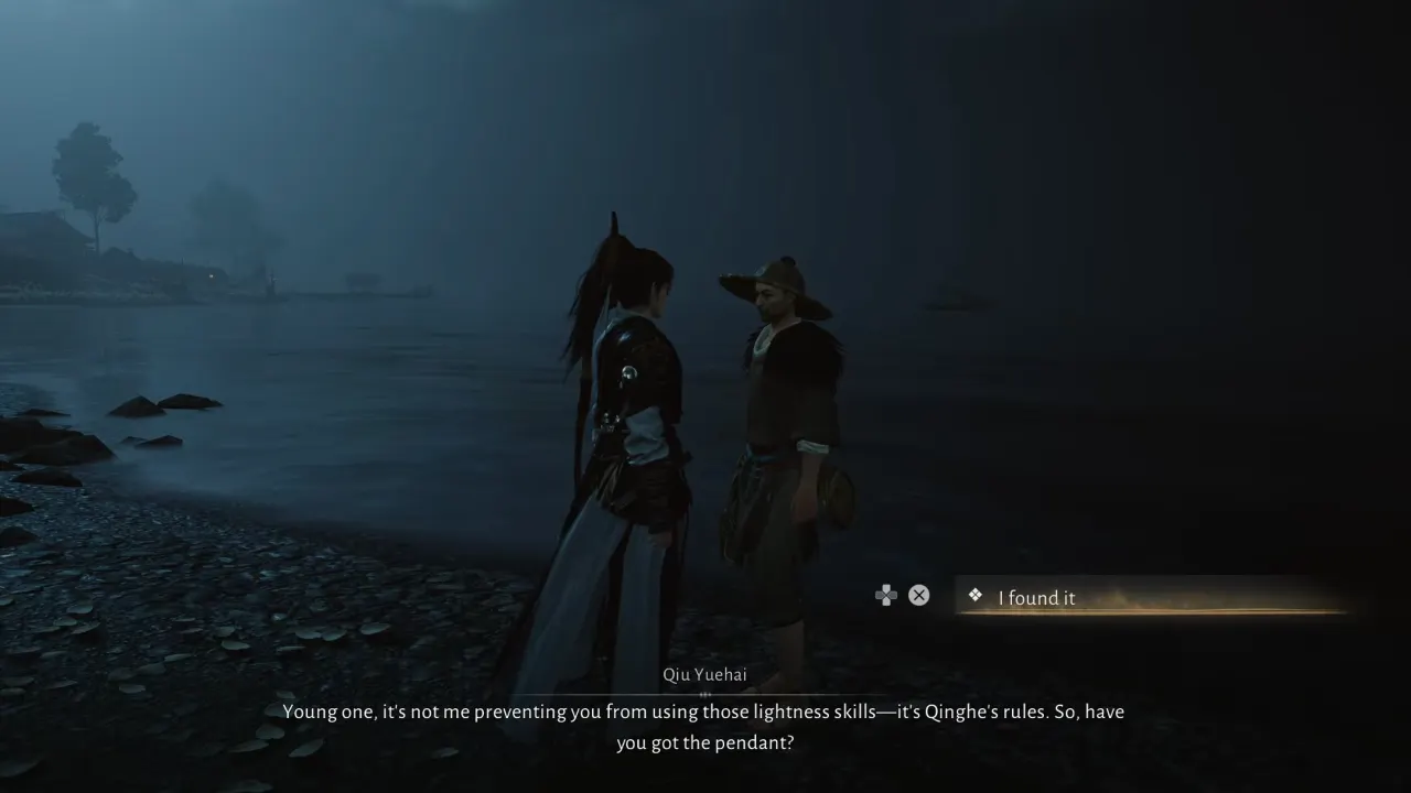 Where Winds Meet - character giving Afterglow Pendant to Master Qiu