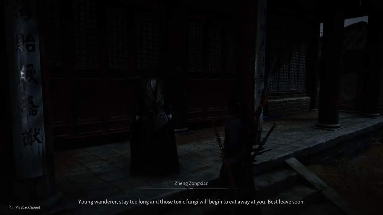 Village chief Zheng Zongxian conversation scene.