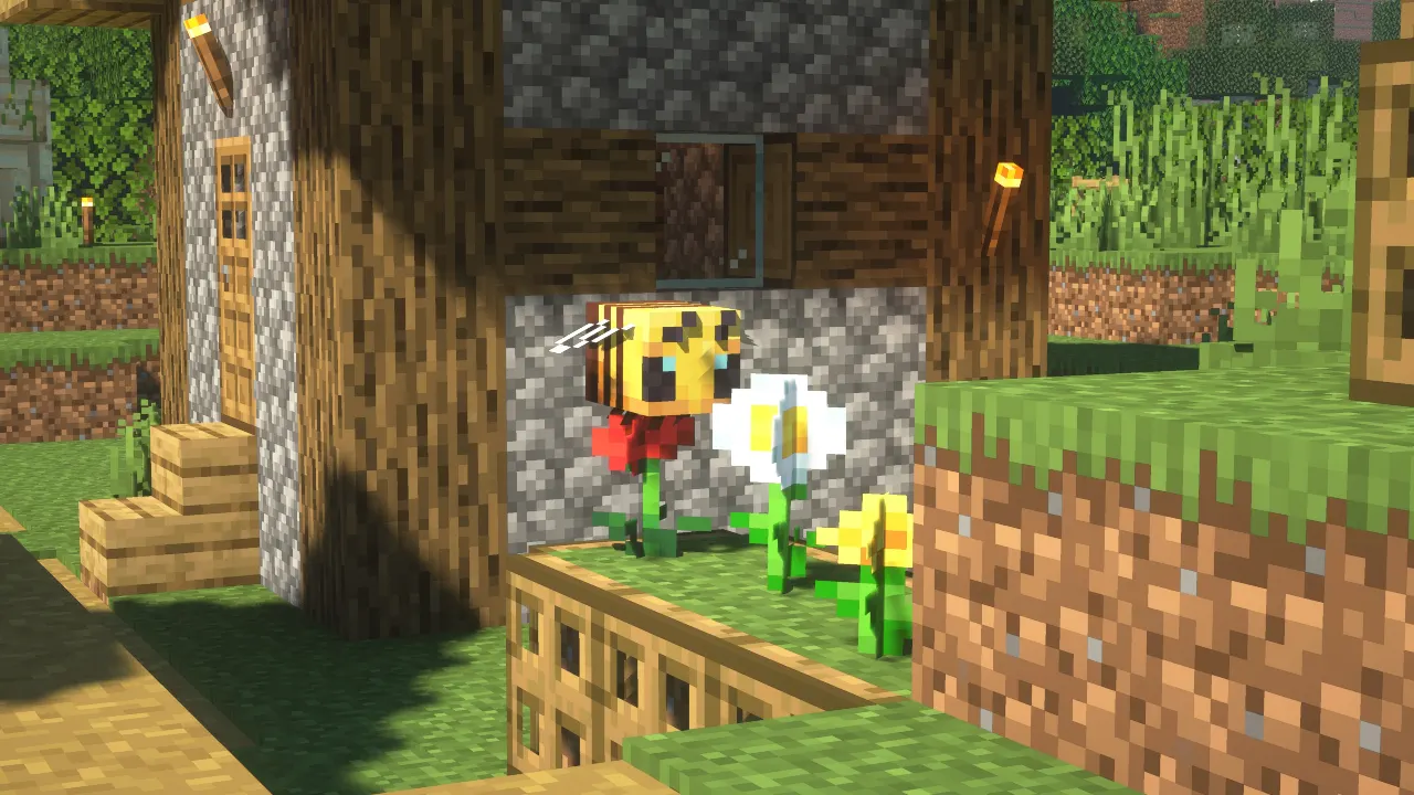 bee near flower in minecraft