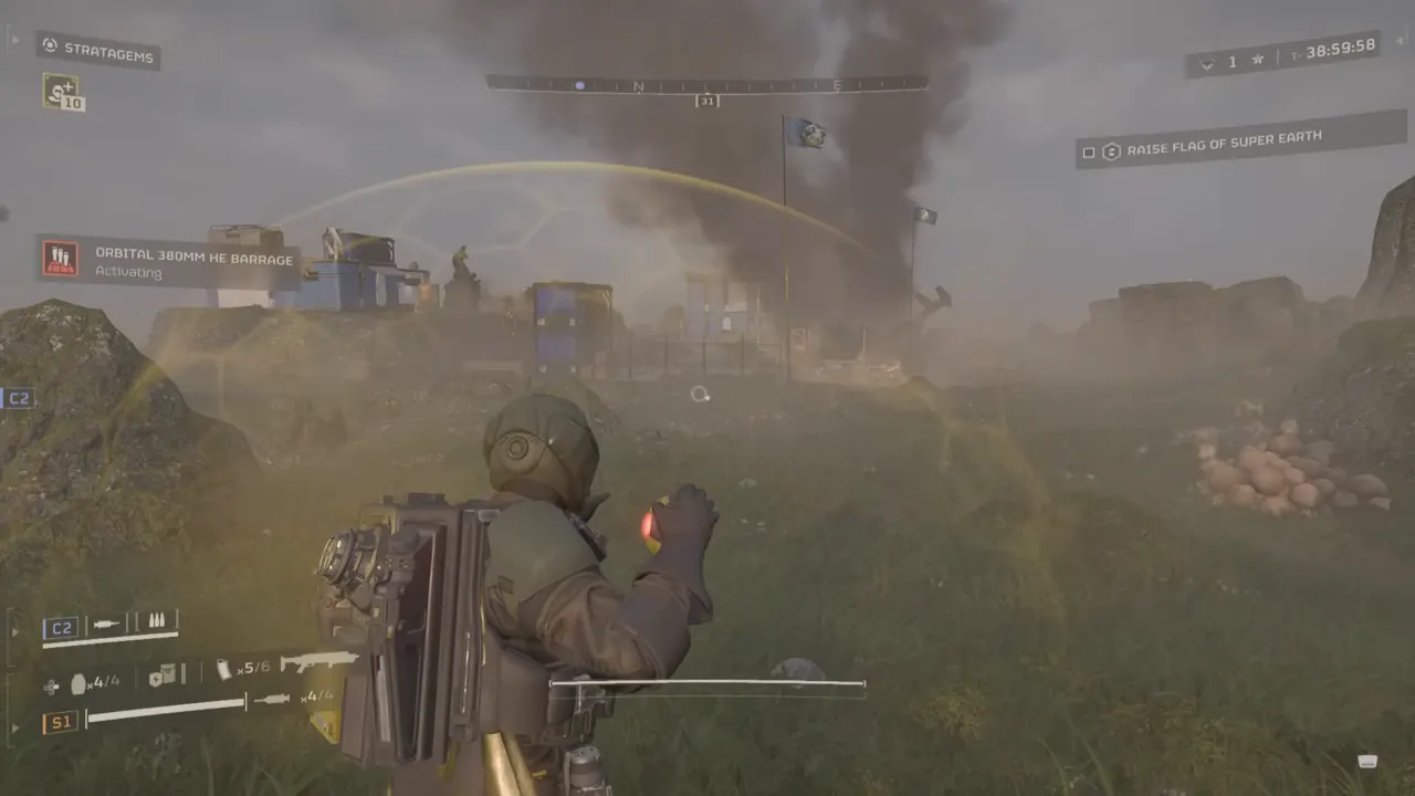 Calling in the orbital barrages in Helldivers 2