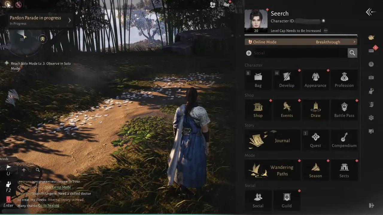 Menu screen to Join Pardon Parade in Where Winds Meet