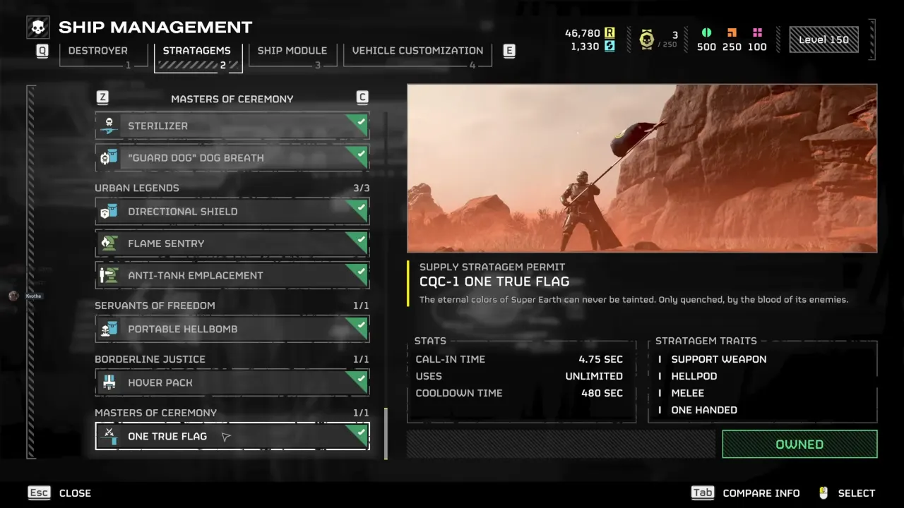 CQC-1 One True Flag in Helldivers 2 Warbond page