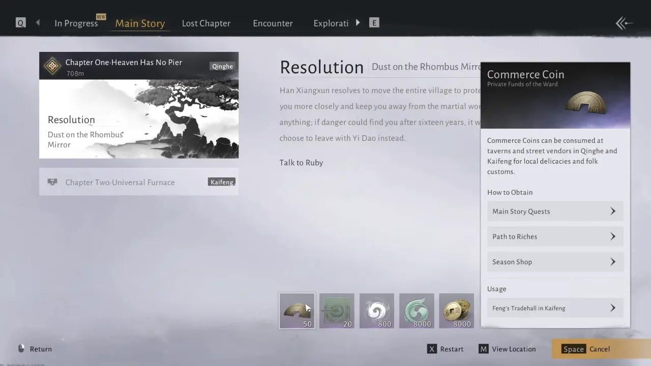 Where Winds Meet Main Story quest screen