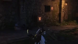 Where Winds Meet Northern Vow Ruins wall puzzle glowing Chinese characters blocks.