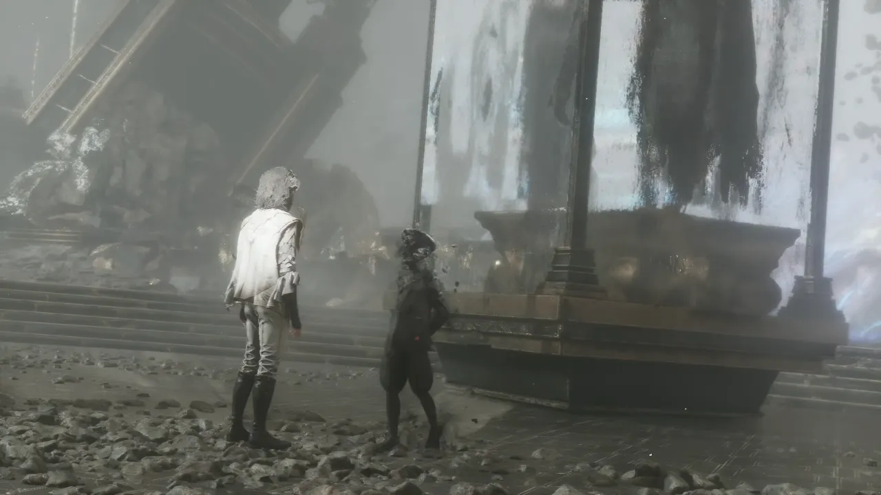 character talking to painted boy