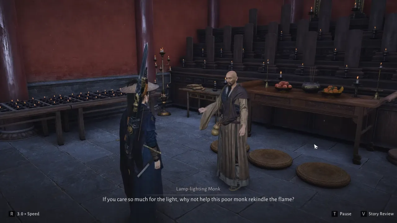 Where Winds Meet A Faltering Flame - talking to the Lamp-lighting Monk.