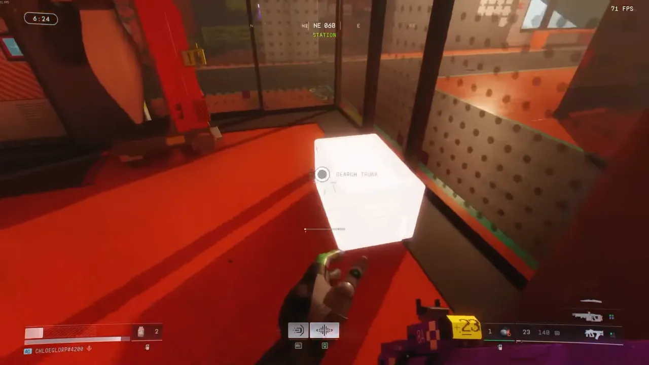 Marathon Tox Clear event - Player looting a lootbox container in a Tox Clear room.