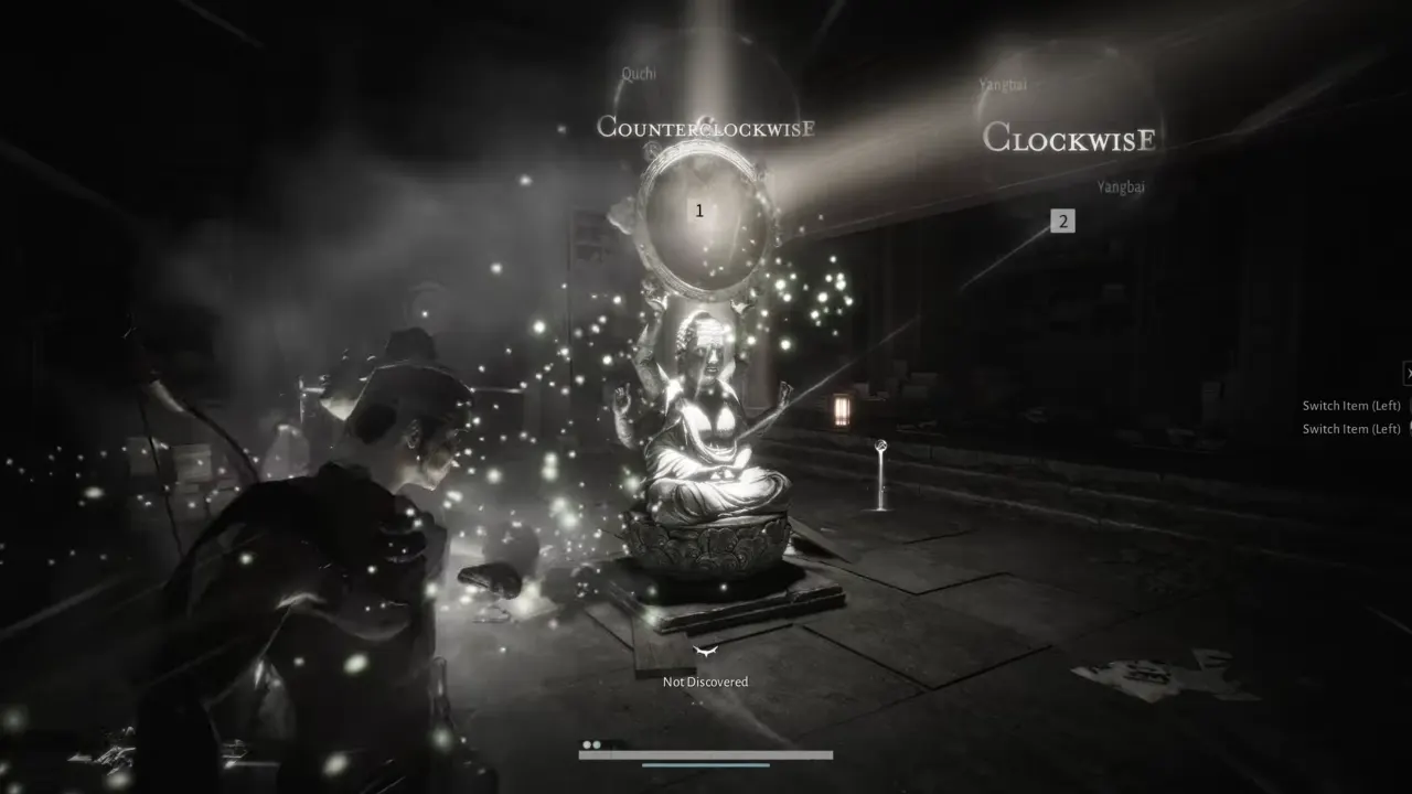 Solving the first Light Puzzle below the pagoda.