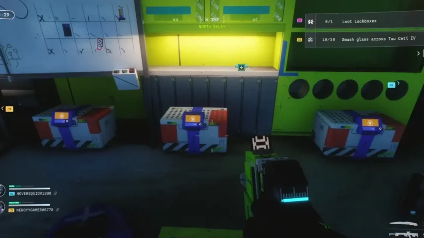 Marathon Lockbox Keys - A player looking at lockbox crates.