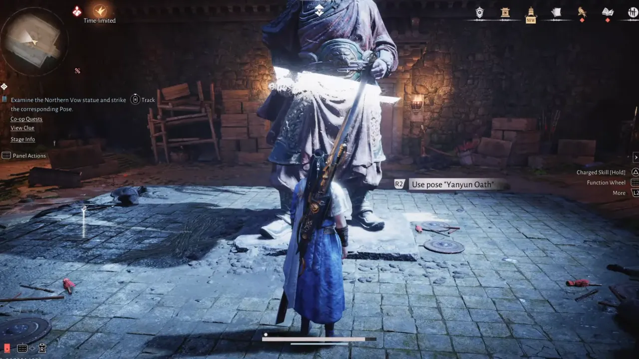 Using the pose in front of the statue in puzzle room.