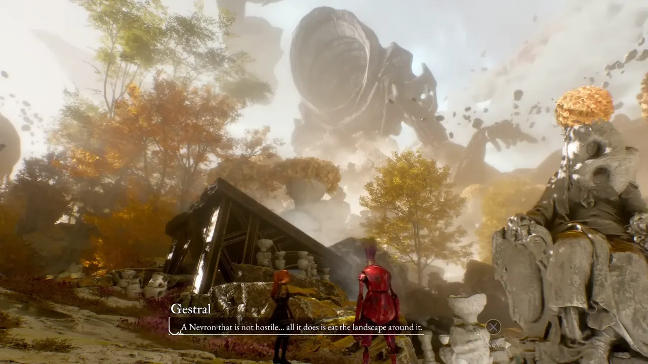 Gestral looking at Nevron - Expedition 33 Yellow Harvest