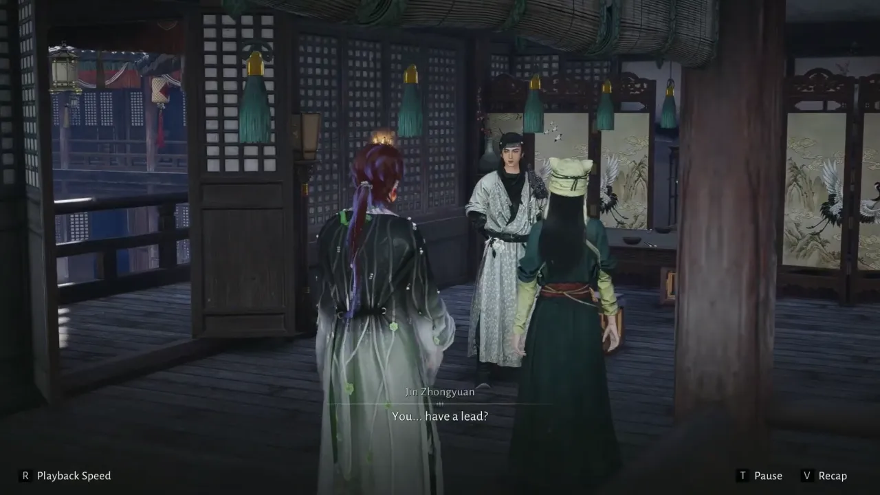 Young Hero, Jin Zhongyuan and Yingying in conversation at the inn.