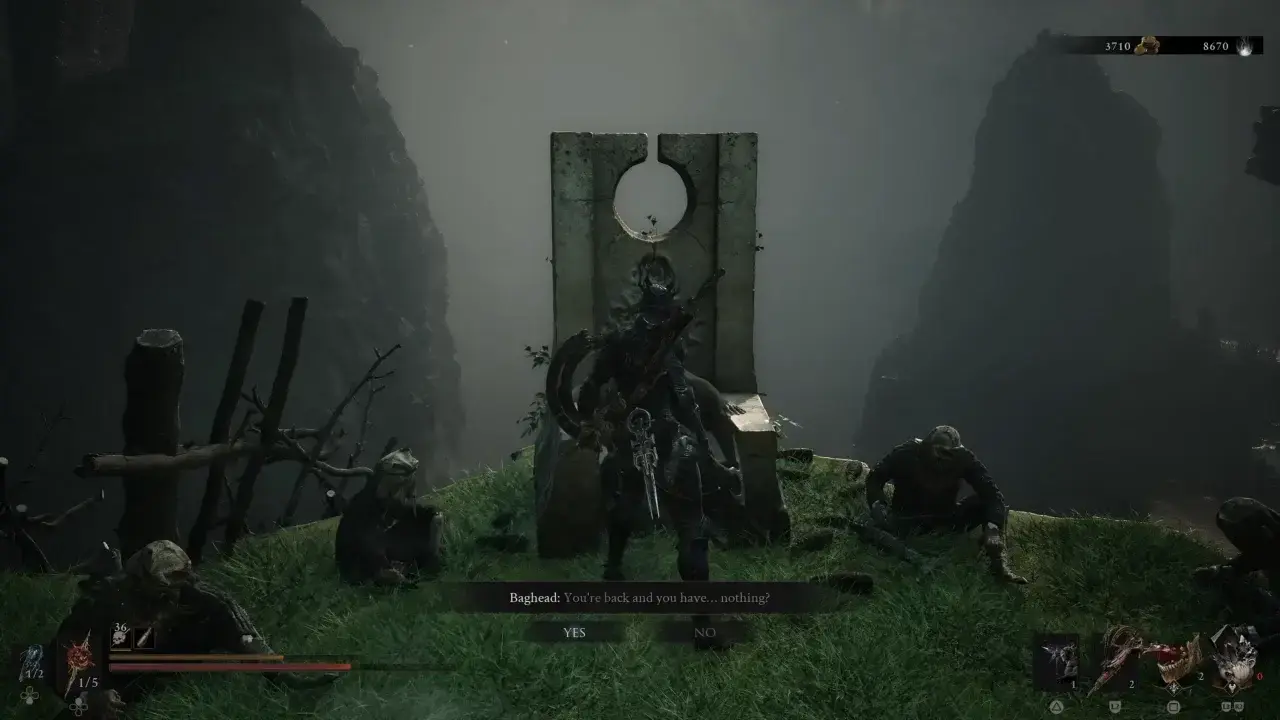 Answer Yes to Baghead to confirm you have nothing.