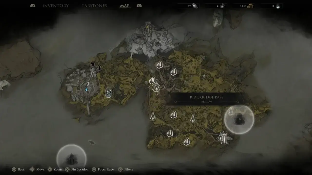 Blackridge Pass Beacon location on Mortal Shell 2 map.