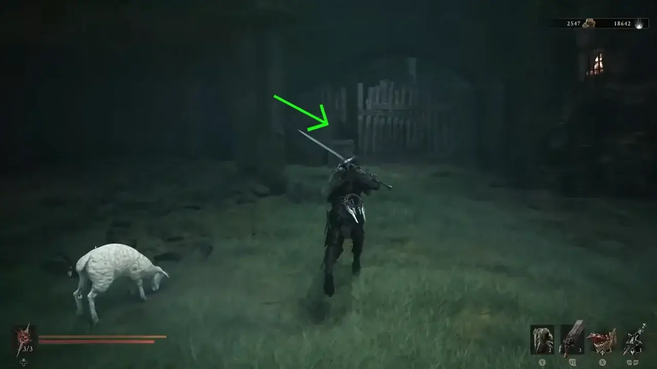 Destroy wooden crate and past through narrow gap at this pointed location.