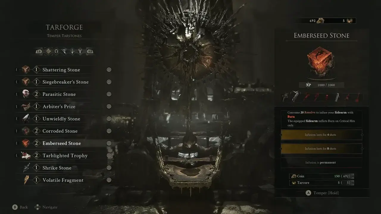 Emberseed Stone tier upgrade in Mortal Shell 2