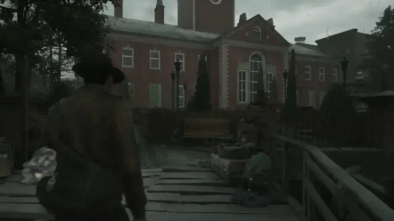 Standing in front of the Library Annex building.