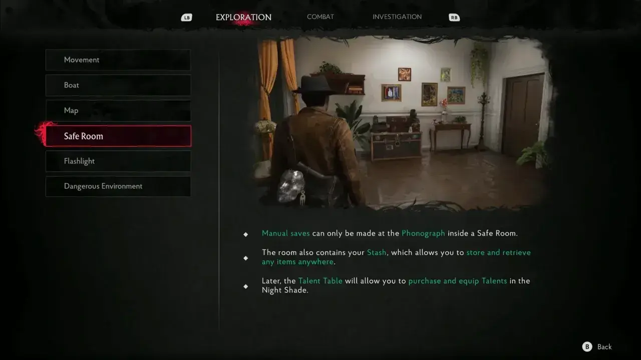 Character standing inside the first Safe Room.