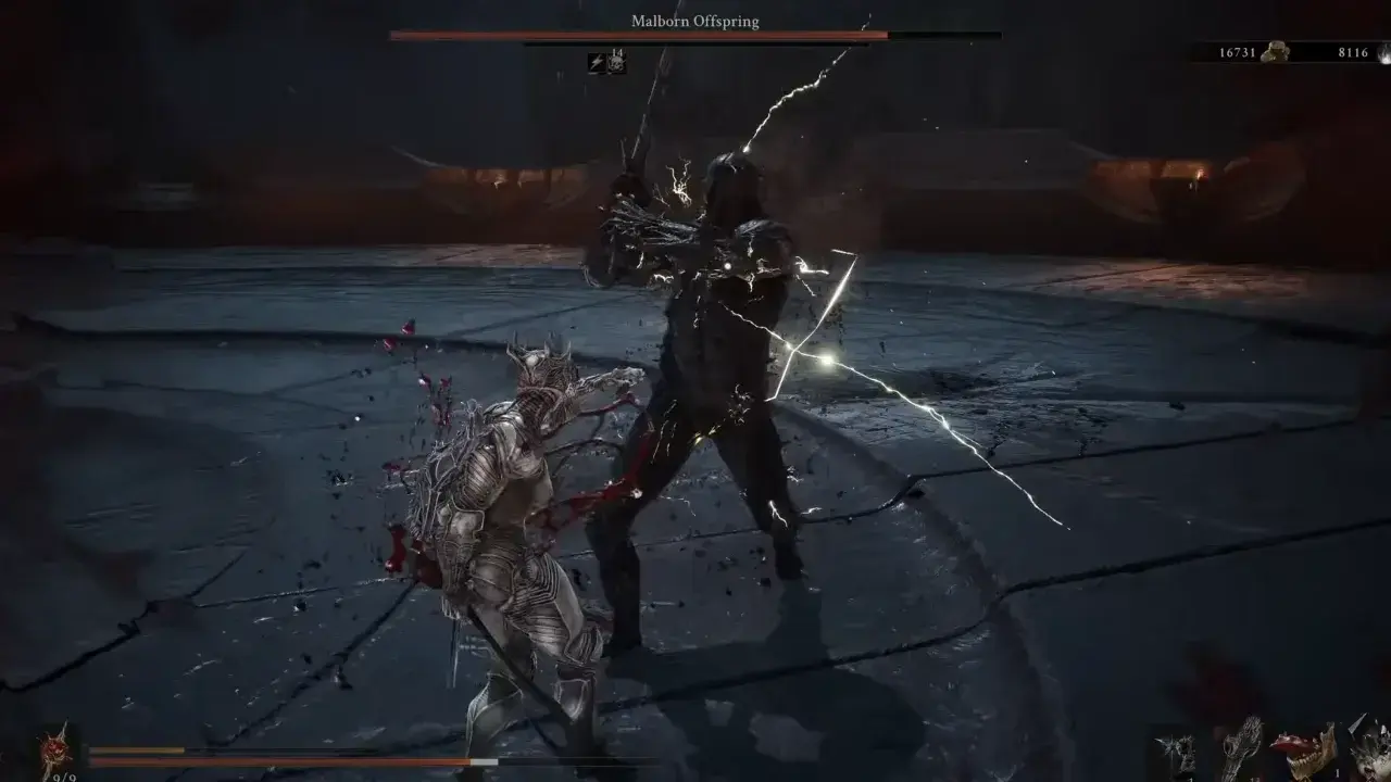 Mortal Shell 2 Malborn Offspring boss fight scene.