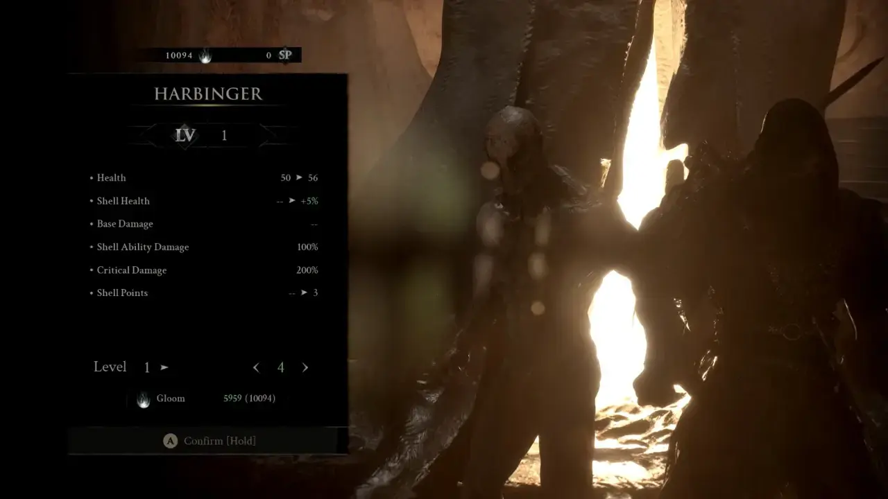 Mortal Shell 2 Harbinger level up menu
