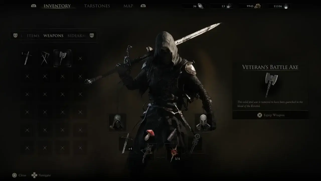 Mortal Shell 2 Veteran's Battle Axe overview screen.