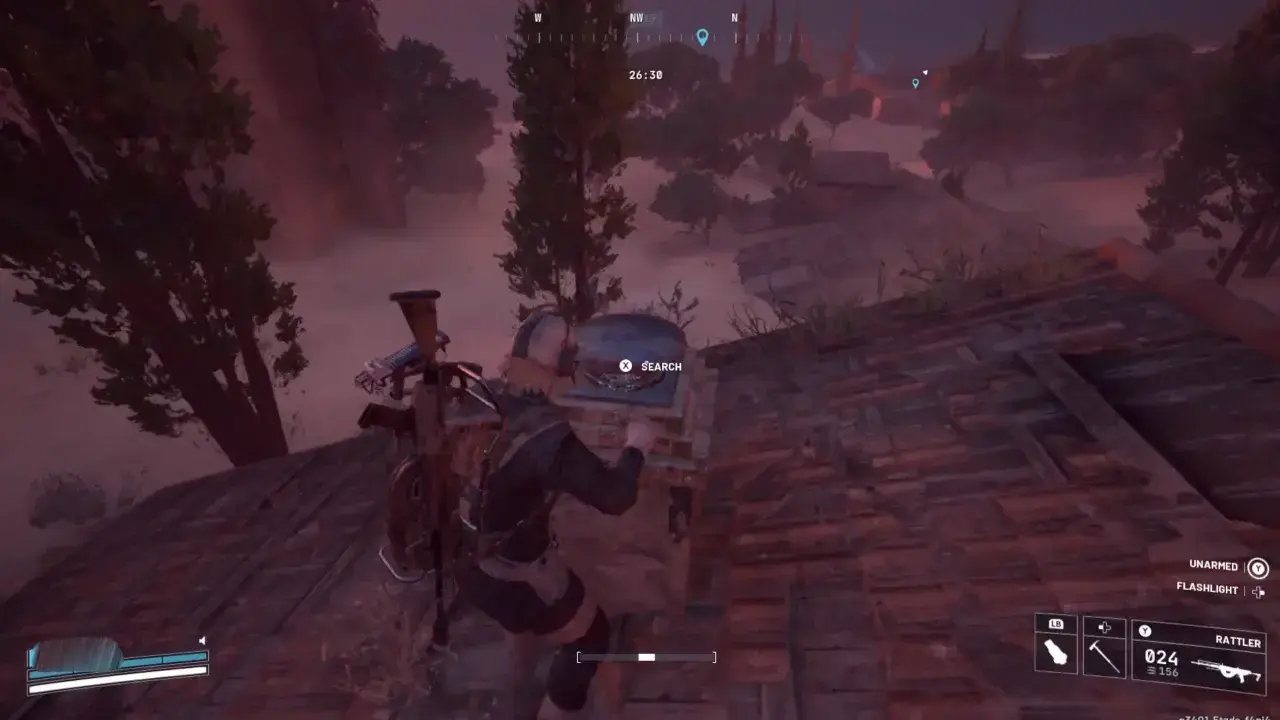 Player looting chimney on rooftop in bird city event.