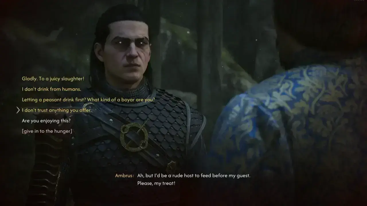 Poison Ambrus fight scene dialogue choice - The Blood of Dawnwalker