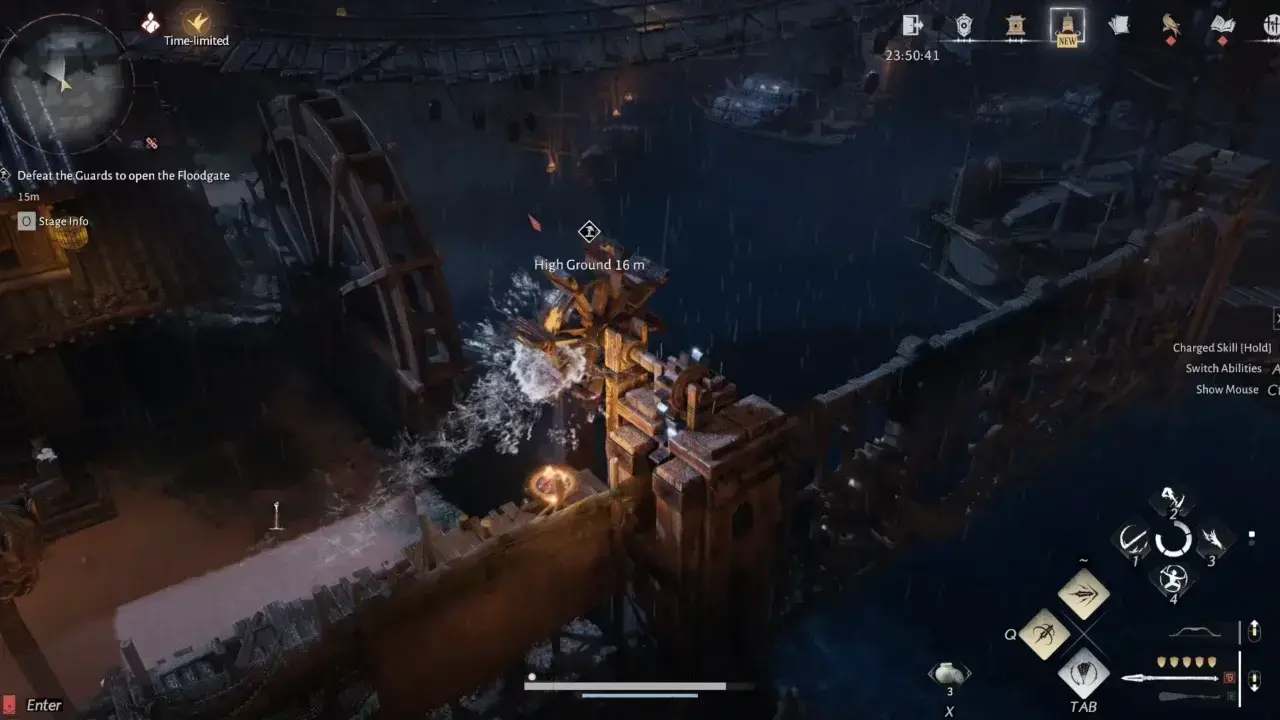 FIrst floodgate opened by spinning waterwheel - Where Winds Meet Heavenfall Campaign