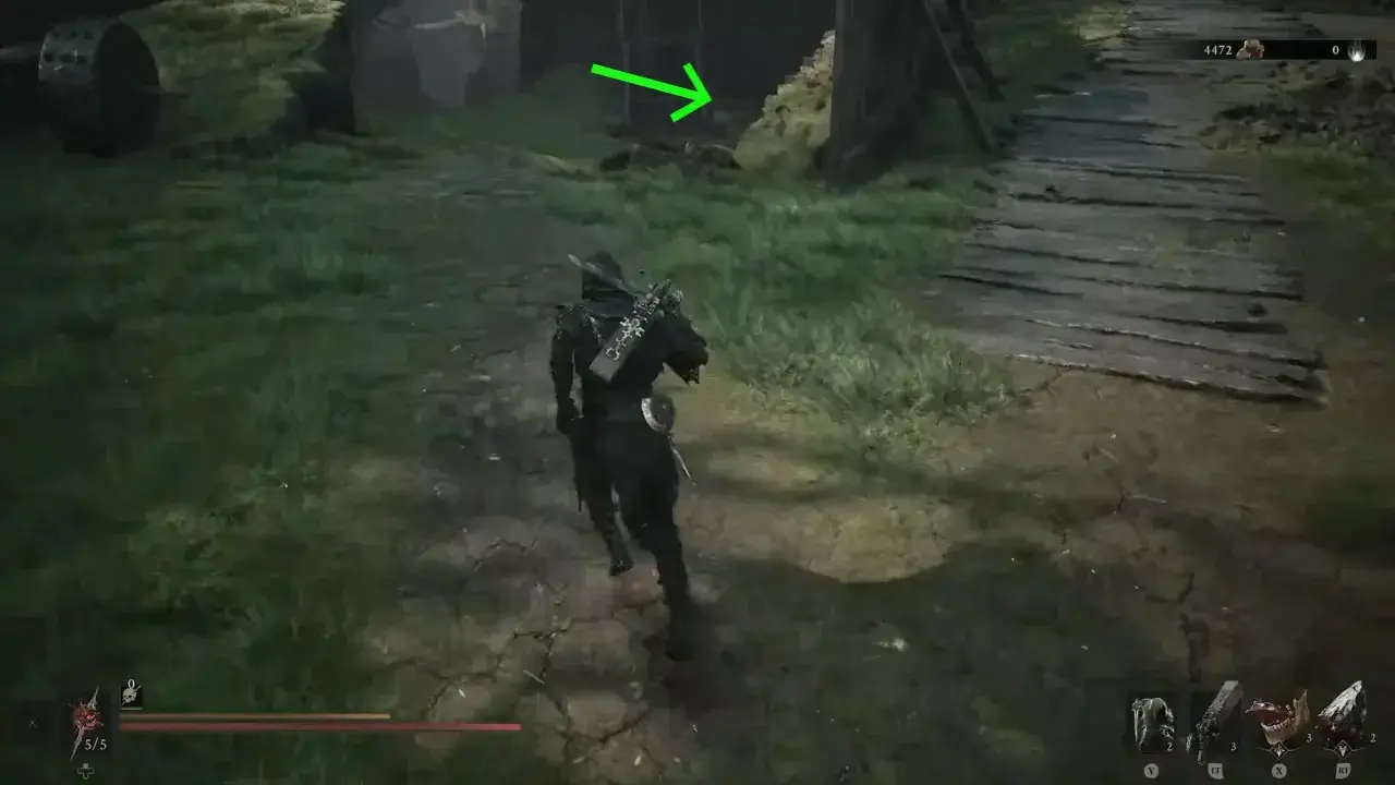 Follow this pointed path down through mining area to Deserted Slums outskirts