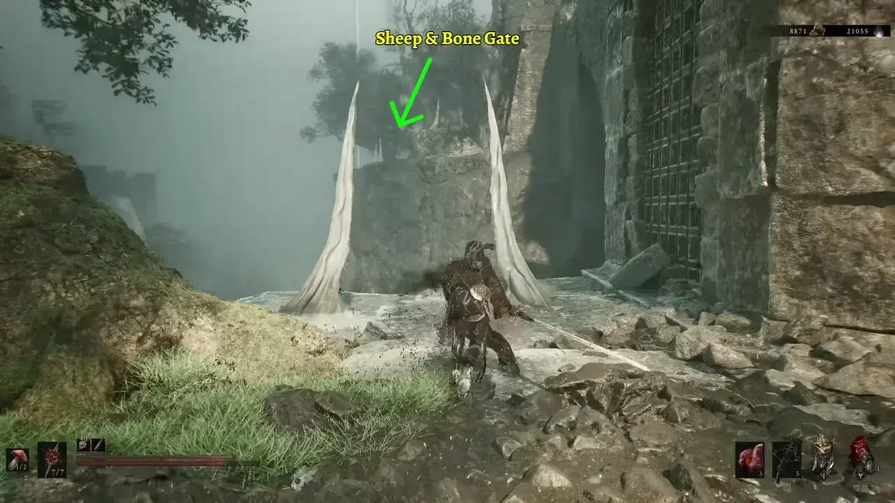 From Forgotten Tower Bone Gate to another section with false sheep and Bone Gate.