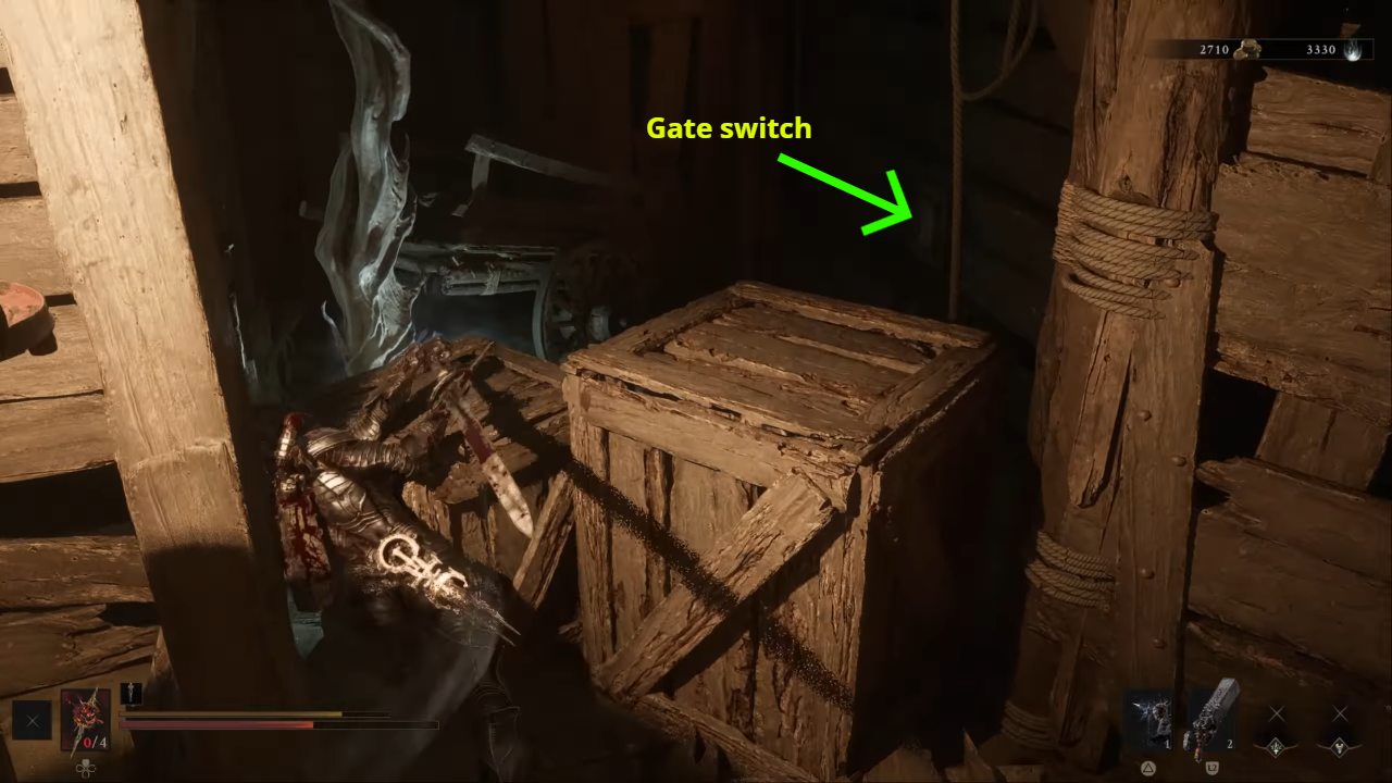 Secret gate switch location to open main portcullis in Matyr's Tomb in Mortal Shell 2