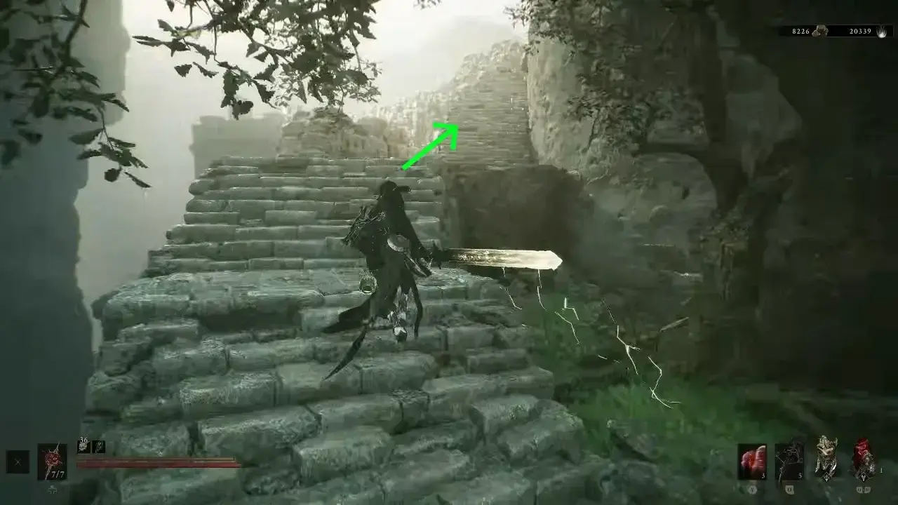 Follow these stairs to the top of Forgotten Keep