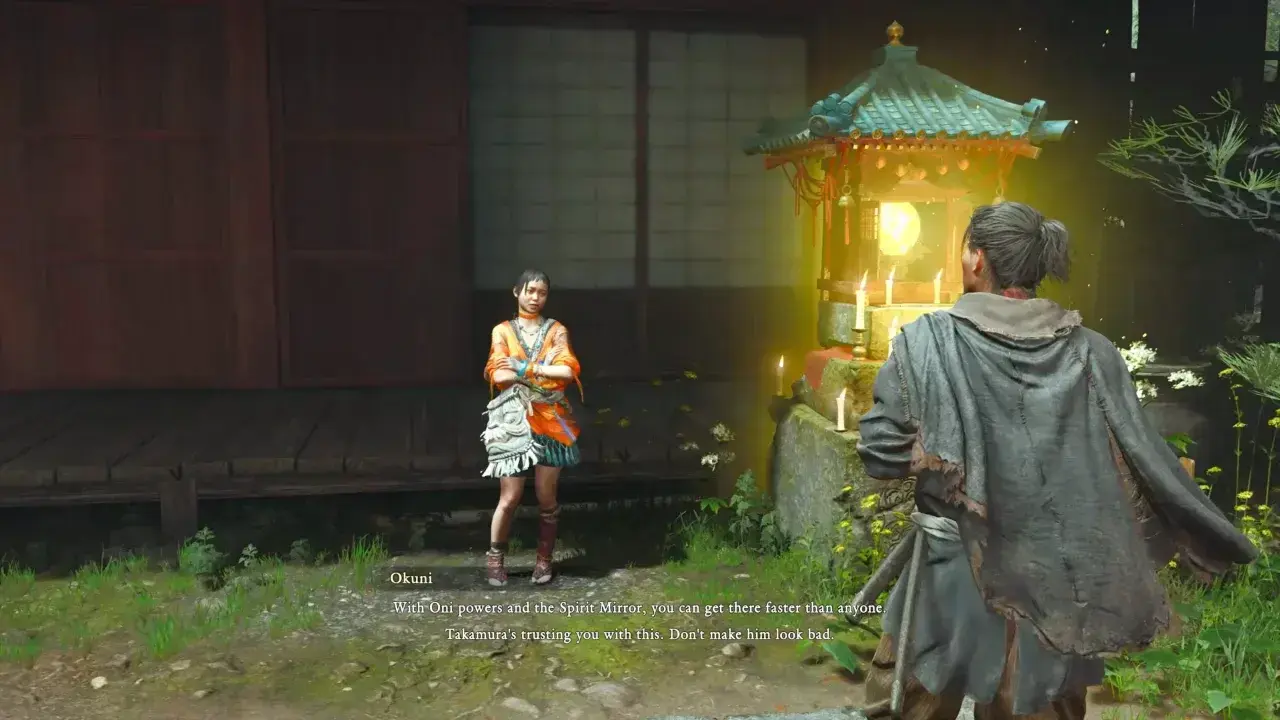 Onimusha Way Of The Sword The Ruckus at Rendaino - Interact with Spirit Mirror to fast travel.