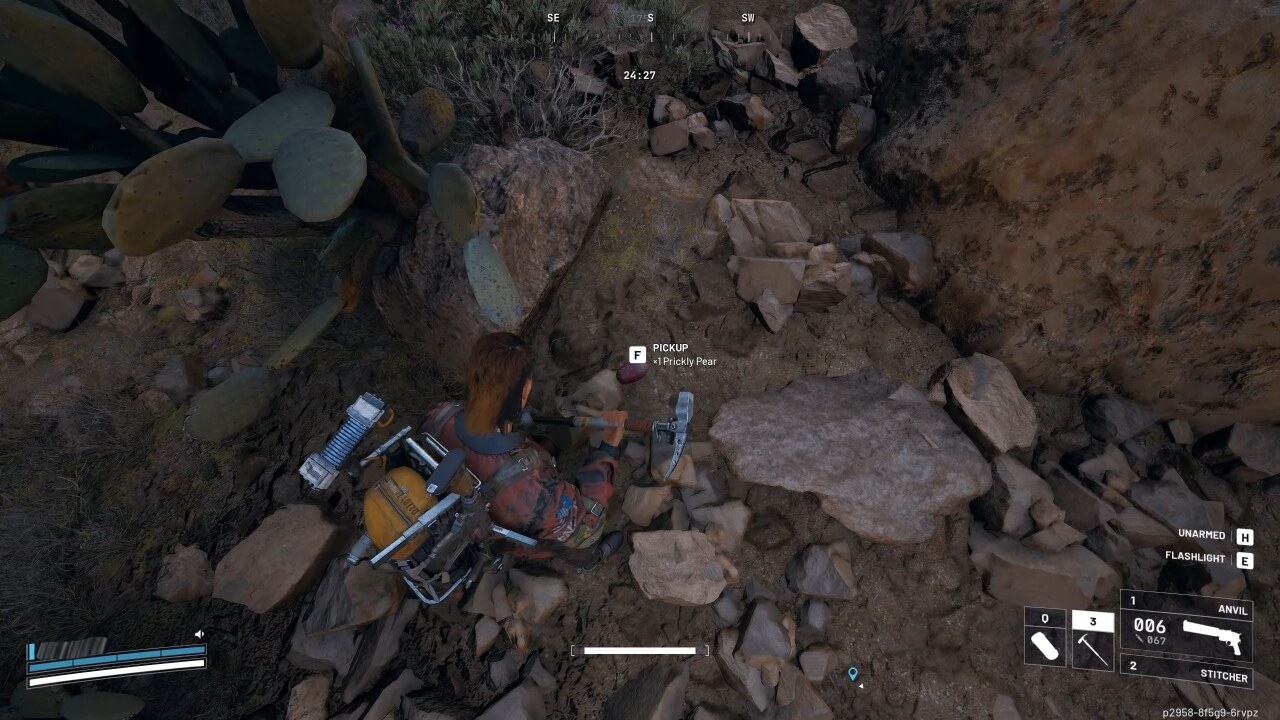 Player picking a Prickly Pear from the ground beside cactus in ARC Raiders