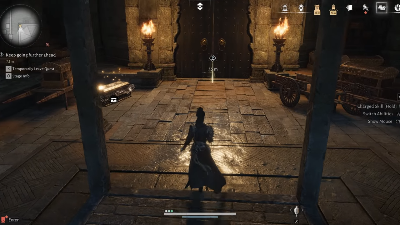 Push open these large iron doors